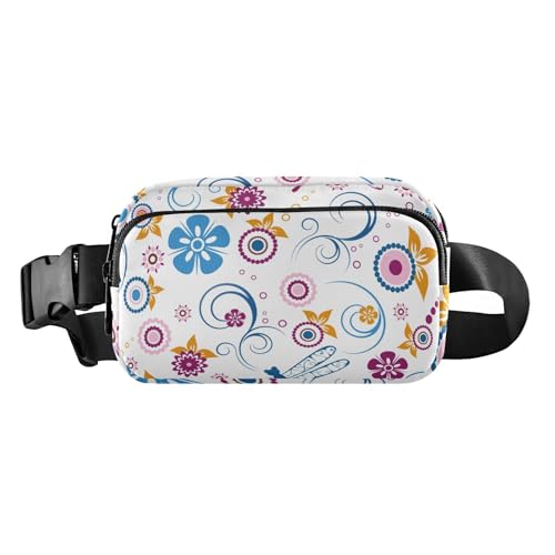 Marsupio con motivo libellula e fiore per e grande capacità con cinghia regolabile per shopping sport lavoro Fiore Libellula Taglia unica uomo donna elegante viola