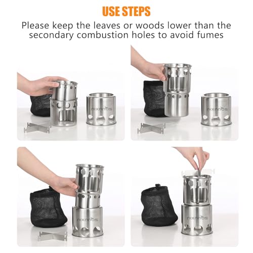 SOUUXIU Camping Cookware Set, 1L Stainless Steel Pot & Pan Set with Utensils and Folding Wood Stove for Backpacking, Hiking and Outdoor Cooking - Image 6