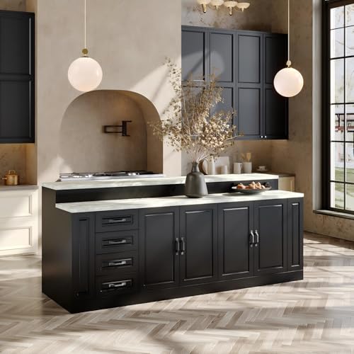 TAMUNE Stationary Kitchen Island with Charging Station, Modern Storage Kitchen