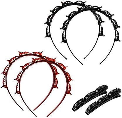 SHUNMEIL 6PCS Double Bangs Hairstyle Hairpin with clips Woven Large Real Accessories for Hair Hairstyle Pin band Hollow Layer Plait Perfect Head Headband Hair Bands (Black2Brown2pin2)