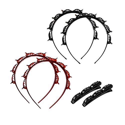 SHUNMEIL 6PCS Double Bangs Hairstyle Hairpin with 8 clips Woven Large Real Accessories for Hair Hairstyle Pin band Hollow Layer Plait Perfect Head Headband Hair Bands (Black2Brown2pin2)