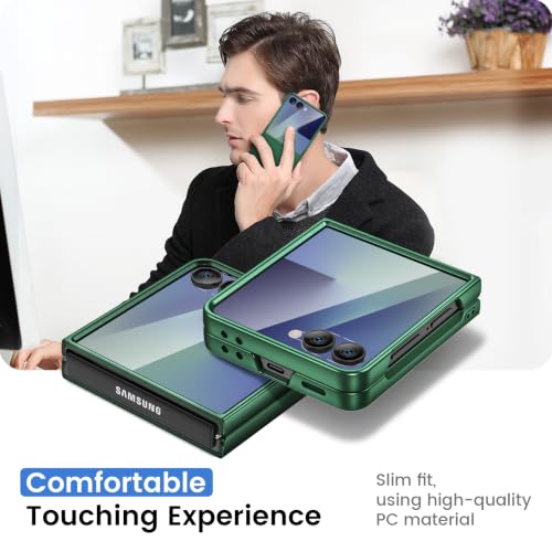 Image of Ruky for Z Flip 8 Slim Case, with Built-in Screen Protector, Dark Green | Support Wireless Charging Hard PC Ultra-Thin Full Body Protective Phone Cover for Samsung Galaxy Z Flip 8, Dark Green