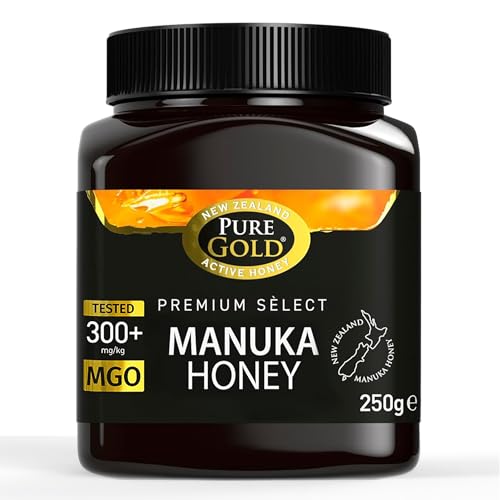 Pure Gold - Manuka Honey - 300+ MGO Certified Premium - 250g - New Zealand, Ethically Sourced, Raw & Unpasteurised - Naturally Made by Bees & Home Traceable - 1 Pack