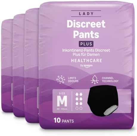 Healthcare by Amazon Discreet Damen Inkontinenz Pants, Plus-Saugstärke, M, 40 Stück (4 Packungen à 10 Stück), Schwarz