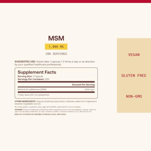 Jarrow MSM Capsules, 1,000 mg, Joint Health, 200 Capsules - image 4