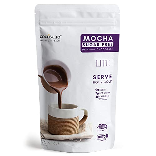 COCOSUTRA LITE – SUGAR FREE Drinking Chocolate Mix – Mocha | Zero Sugar, Low Carb, Low Calorie | Stevia & Erythritol based | Keto Friendly Hot Chocolate | Vegan | Enjoy hot or cold | 200g