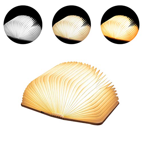 Vergissm Wooden Book Light - 3 Color LED Folding Lamp for Home Decor & Gifts
