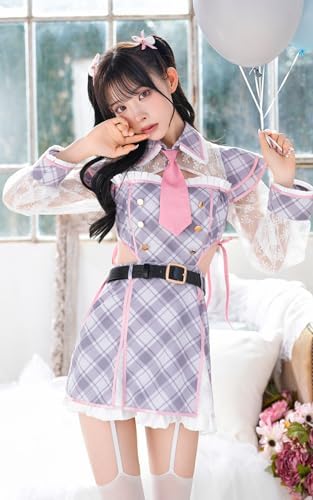 [Malymoon] コスプレ 制服 アイドル衣装 チェック柄 パステル ワンピース 仮装 マリームーン 5点セット 9935 詳細画像5