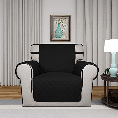 Image of PureFit Reversible Quilted Sofa Cover, Water Resistant Slipcover Furniture Protector, Washable Couch Cover with Non Slip and Elastic Straps for Kids, Pets (Chair, Black /Black)
