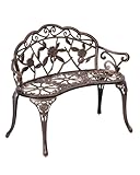 Roomark Gartenbank Metall wetterfest, 2-Sitzer Sitzbank aus Aluguss bis 240kg belastbar, Vintage Parkbank Antik mit Blumenmuster für Garten, Balkon & Terrasse, 91cm Breit, Bronze