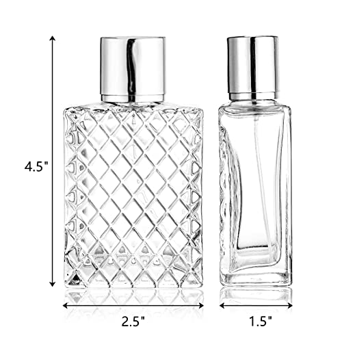 Lawei 6 Pack Refillable Spray Bottles Perfume Atomizer, 100ML 3.4oz Glass Empty Fine Mist Spray Bottle, Clear Portable Square Fragrance Dispenser Bottle with Sprayer for Travel, Silver2