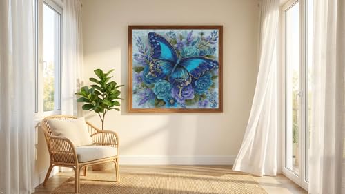 Image of Butterfly and Flowers Cross Stitch Kits for Adults,11CT Stamped Cross Stitch Kits for Beginner,DIY Needlepoint Embroidery Patterns Kits Embroidery Patterns for Home Wall Decor 13.7x13.7 inches