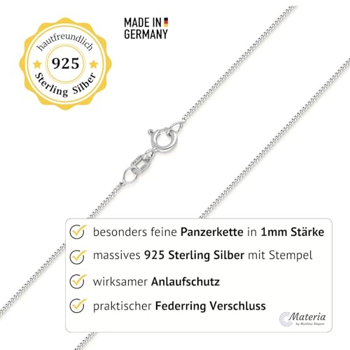 MATERIA Schmuck feine 925 Silber Panzerkette 1mm - Damen Halskette silber in 40-120 cm verfügbar #K32, Länge Halskette:50 cm