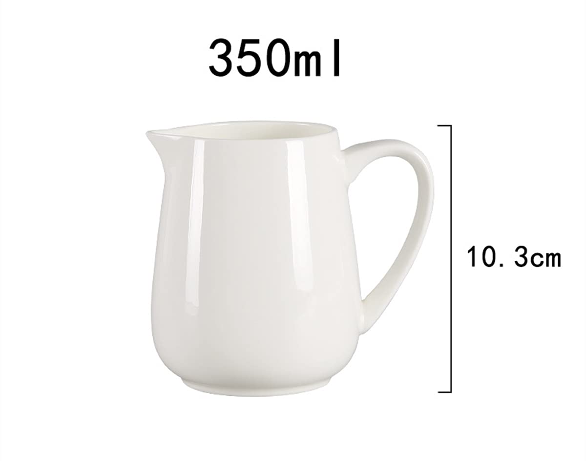NOVSKI Jarra De Espuma De Leche, Juego De Café De Crema De Cerámica Blanca Pura Clásica, Juego De Crema De Azúcar Y Crema Jarra De Servir En Forma De Campana, Jarra De Leche con Asa-350ml
