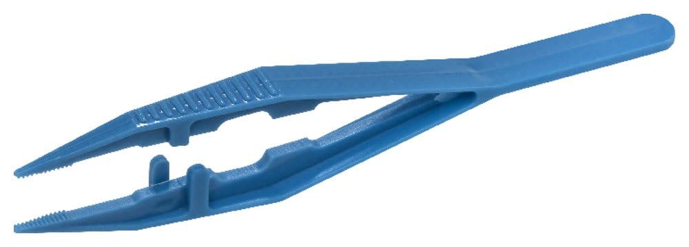 Caplugs Evergreen 222-1130-B1I Sterile Self-Sprung Forceps 100 Pack, Blue ABS, 130 mm, Pointed End, Reusable, Disposable, Laboratory Use, Individually Packed