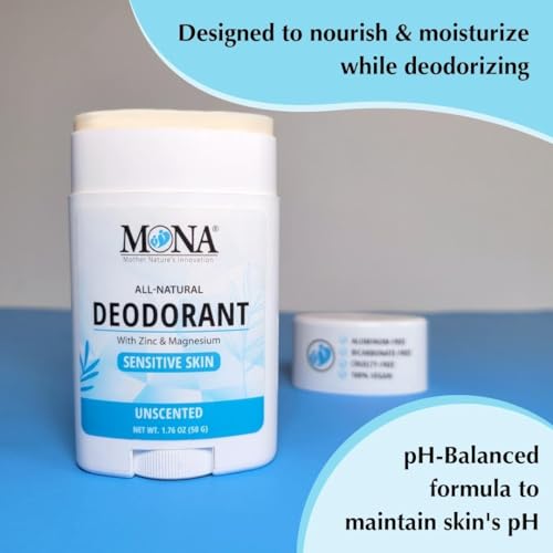 Image of MONA BRANDS All Natural Deodorant For Women & Men | For Sensitive Skin | No Aluminum or Baking Soda | (2-Pack UNSCENTED 1.76 Oz each)