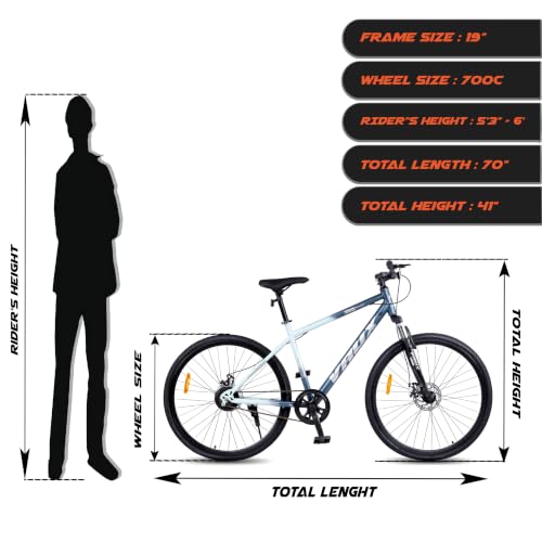 Image of Vaux City-Pro 700C Hybrid Cycle for Men With Suspension Fork & Dual Disc Brakes, 19 Inch HI-Ten Steel Frame, 700x35C Tyres, Double-Wall Alloy Rims, City Bike(Nardo-Grey, Single Speed, Suspension Fork)