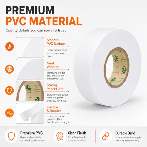 Image of 3 /4 inch x 66ft White Electrical Tape, V-0 Flame Retardant, 600V Rated