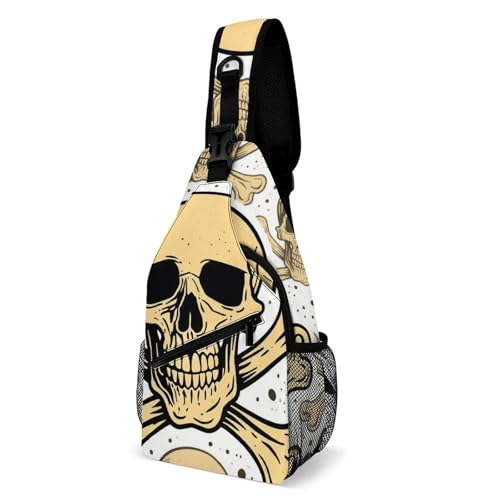 Casual Sling Bag Backpack, Rucksack, Skull And Crossbones Art Shoulder Crossbody Bag Chest Pack, Tool Backpack, Satchel Bookbags Travel Rucksack Daypack for Man/Women