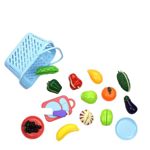 Image of EUPHORIA Realistic Sliceable Cutting Pretend Play Kitchen Set, Play Food Set, Fruit & Vegetable Toys, Chopping Board with Knife & Basket (17 Pieces)