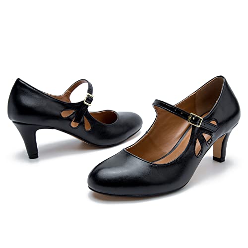 Image of MAIERNISI JESSI Unisex Men's Women's Mary Jane Pumps Round Toe Kitten Heel Hollow Out Shoes