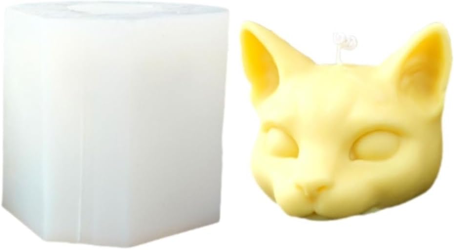 Three Eyed Cat Candle Mold Kitten Mysterious Animal Head Silicone Mold for Soap Soy Wax Epoxy Resin DIY Handcraft Weeding Party Dinner Gypsum Ornaments Christmas Halloween Decoration (Large)