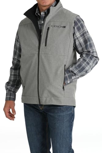 Cinch Western Vest Mens Striped Bonded Logo Zipper Gray MWV15150232