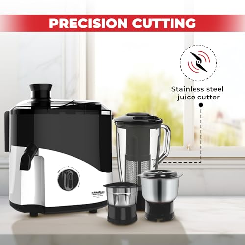 Image of Maharaja Whiteline Odacio Pro Juicer Mixer Grinder With 3 Versatile Jars || 500 Watt || Food Grade Safe || 2 Year Warranty || Black and White