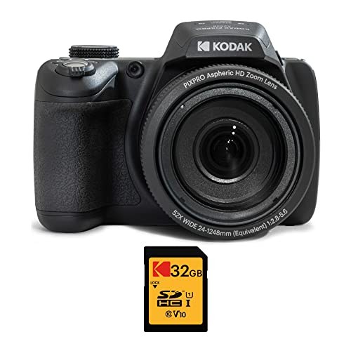 Kodak PIXPRO AZ528 Câmera digital Astro Zoom de 16 MP com zoom de 52x e tela LCD de 3 polegadas (preto) pacote com cartão de memória SDHC Classe 10 UHS-I U1 de 32 GB (2 itens)