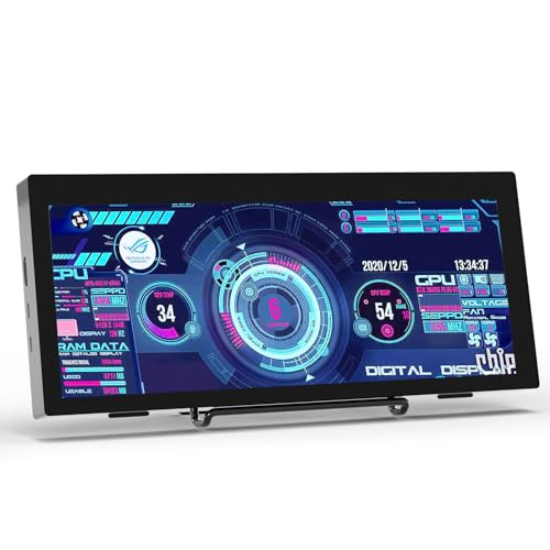 12.3 Inch IPS Stretched Bar LCD Travel Display 1920 * 720 Secondary Monitor, HDMI USBC, Mini Portable Monitor Metal Material for Laptop Computer Windows Aida64 GPU CPU RAM Monitoring,Built-in Speaker