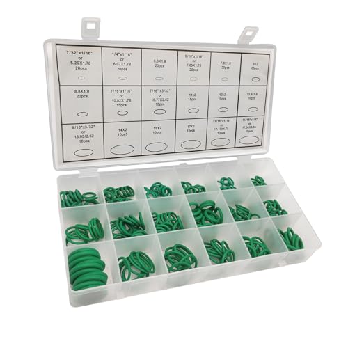 Opuweiy 270 PCS Car AC O Ring Kit, 18 Sizes Seal Gasket Washer Kit, AC Rubber O-Ring Gasket Assortment Set, Universal for Most Cars (Green)