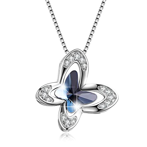 Aoboco Butterfly Necklace Sterling Silver Women Necklace With Austria Crystals, Butterfly Gifts For Butterfly Gifts, Fine Anniversary Birthday Morpho Helena Butterfly Jewelry Gifts For Women(Blue) #TOP11