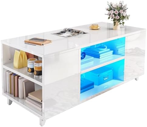 YITAHOME Mesa de Centro Moderna Brillante con Luz LED de 16 Color...