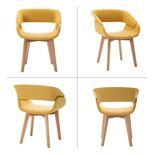 Newvalue ダイニングチェア 椅子 ダイニング 2脚セット 布張り アームチェア おしゃれ オシャレ ダイニング椅子 肘付き 無垢材脚 木製 北欧 疲れない 快適 頑丈 肘掛け付き 9122 (クッションなし, イエロー) [5]