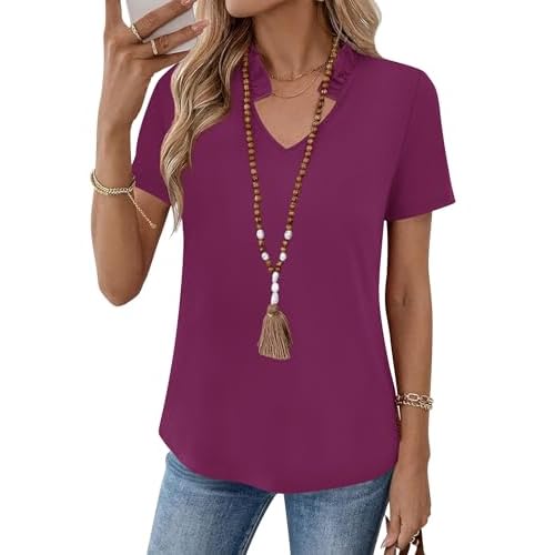 Kistore Womens Summer Tops Short Sleeve V Neck Casual Shirts Beach Vacation Dressy Work Blouses