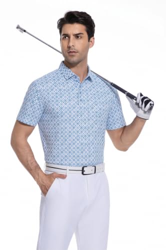 Image of Alex Vando Mens Golf Shirts Short Sleeve Breeze Quick-Dry Print Polo Shirt