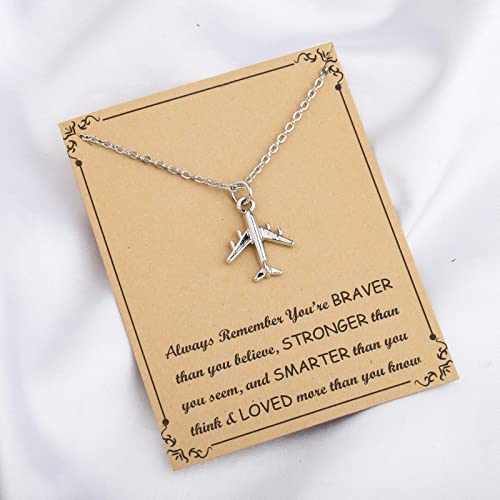 FUSTMW Airplane Necklace Aircraft Pendant Flight Attendant Jewelry Pilot Gifts for Aviation Traveler (silver)3