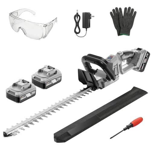 OGERY 20-Inch Brushless Cordless Hedge Trimmer with 2×3.0Ah Battery, 21V Electric Bush & Shrub Trimmer with Display, 2-Speed Control, 180° Rotatable Handle, Dual-Safety Switch for Garden Yar