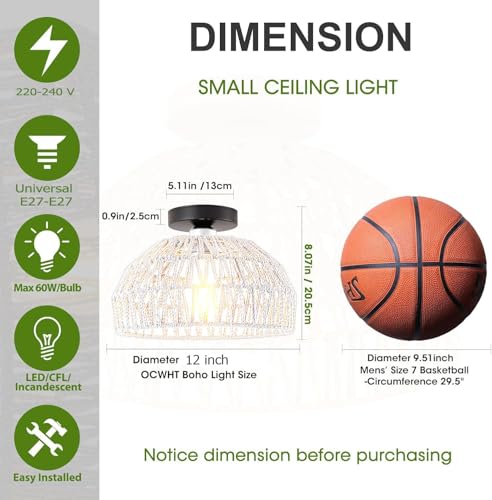 Image of Artica Rattan Ceiling Lamp - Modern Hanging Light Fixture for Bedroom, Living Room & Home Decoration | Rattan Pendant Ceiling Light (White)