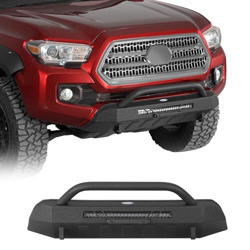 u-Box 2018 Tacoma Stubby Front Bumper Compatible with 2016-2023 Toyota Tacoma 3rd Gen, Offroad Steel Bumper w/Bull Bar & LED Light Bar