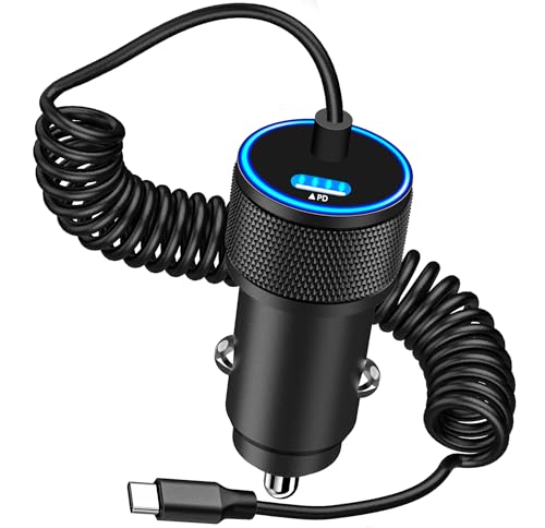 [Apple MFi Certified] iPhone 16 Fast Car Charger, KYOHAYA 90W Dual PD Power Cigarette Lighter USB-C Car Carplay Fast Charger with 6FT Coiled Type-C Cable for iPhone 16/16 Pro/16 Pro Max/15/15 Pro/iPad