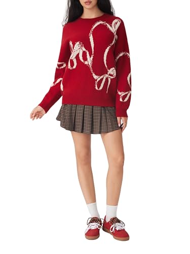 CIDER Womens Sweater Bow Knot Cute Y2k Long Sleeve Crew Neck Pullover Tops2