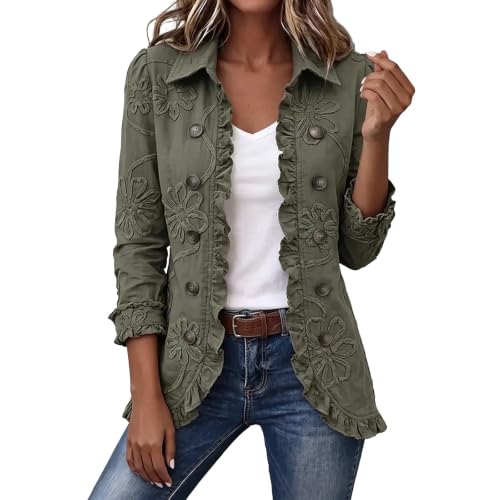 Open Front Jacket For Women Ruffle Trim Long Sleeve Button Down Peplum Coat - image 1