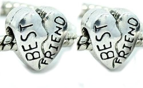Pro Jewelry TWO (2) Antique "Best Friend" Bead Charm for Snake Chain Charm Bracelet
