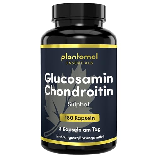Glucosamin Chondroitin hochdosiert - 180 Kapseln - Glucosamin 1500mg & Chondroitin 1200mg pro Tagesdosis - 2 Monatsvorrat an - plantomol® Essentials Glucosamin Chondroitin hochdosiert - 180 Kapseln - Glucosamin 1500mg & Chondroitin 1200mg pro Tagesdosis - 2 Monatsvorrat an - plantomol® Essentials
