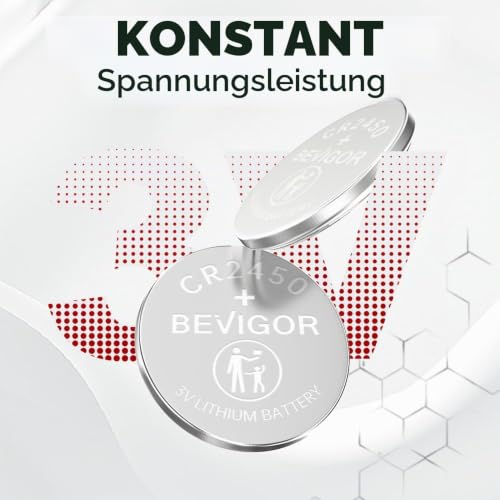 Bevigor 2450 Batterie Kompatibel mit Fitnessgeräten CR2450 Lithium 3V Münzbatterie für Kindersicherheit, Auto Alarm… – Ansicht 2