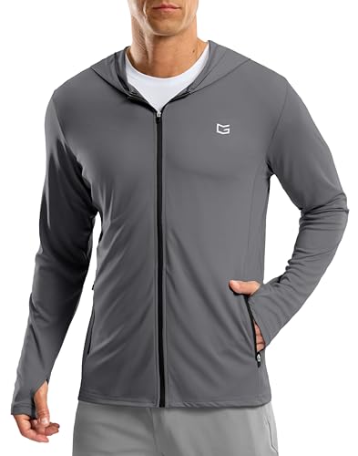 Men's UPF 50+ Sun Protection Hoodie Jacket Lightweight Full Zip Hoodies Long Sleeve Shirts for Men Hiking Fishing(Dark Grey,XL)