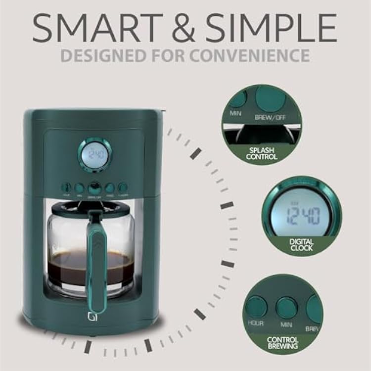 WILLOW Eco Series 12 Cup Drip Coffee Maker, 24 HR Programmable Coffee Maker with Glass Coffee Pot, Removable Filter Basket, Keep Warm Function & Auto Shut-off, Coffee Machine with Digital Display
