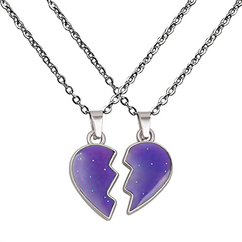 COLORFUL BLING 2Pcs/Set Temperature Sensing Color Changing Best Friens Friendship Necklace Stainless Steel Chain Broken Heart Pendant BFF Mood Jewelry Birthday Party Gifts3