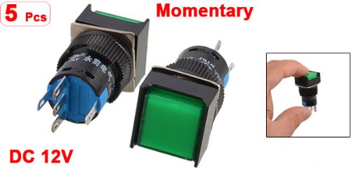 5 Interruttori A Pulsante Quadrati Verdi Luce - DC12V SPDT 5 Terminali - Bloccaggio